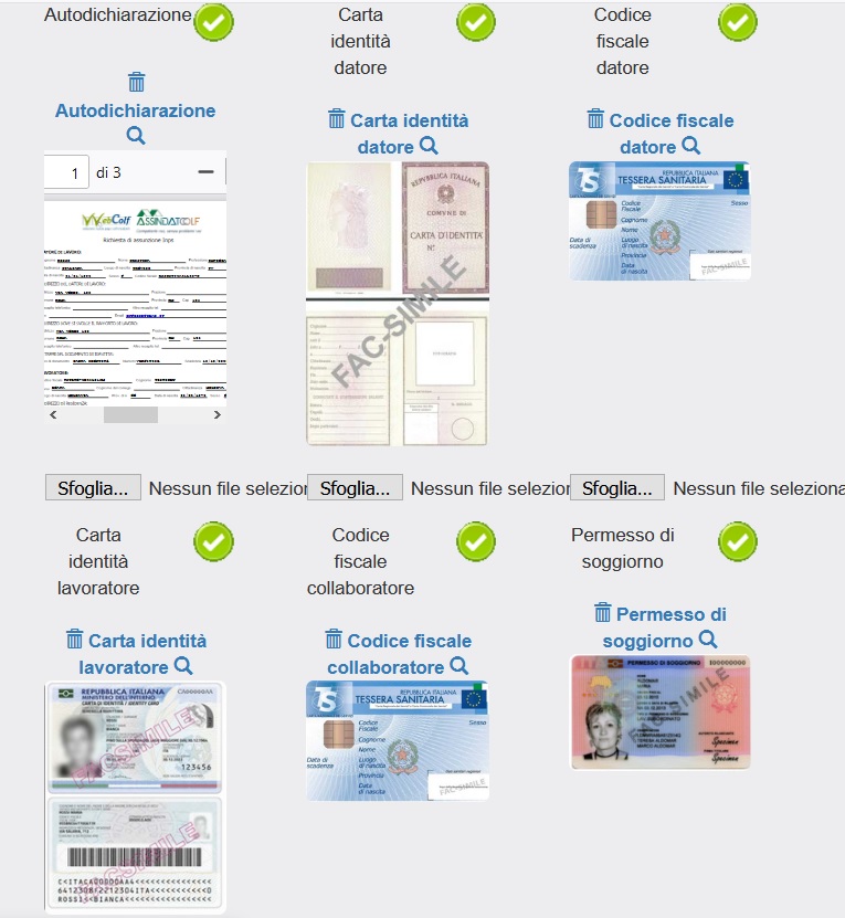 caricamento documenti assunzione inps colf e badanti